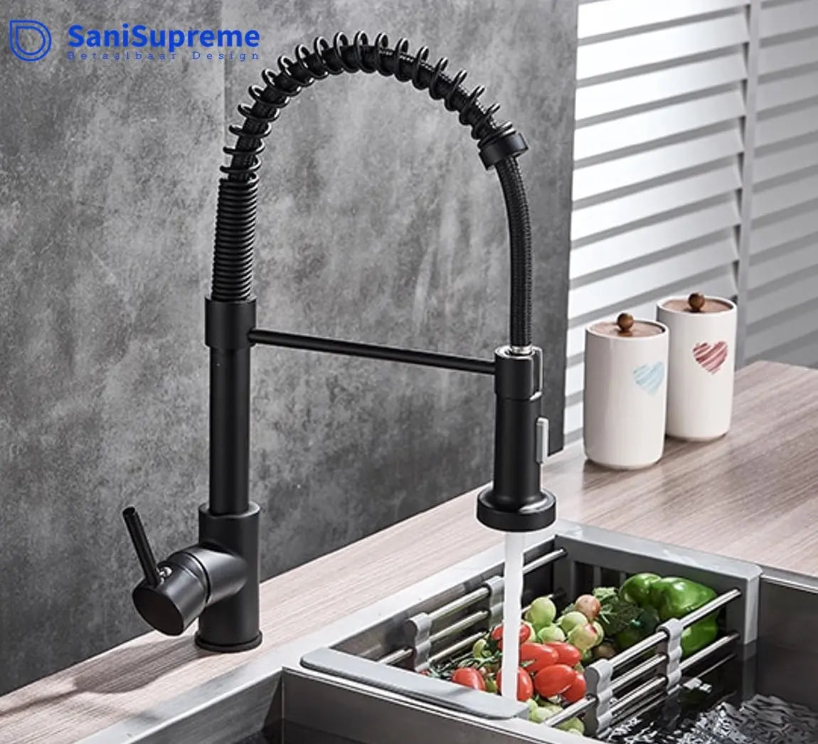 SaniSupreme® thermostatische keukenmengkraan San Marino gebogen met veer mat zwart