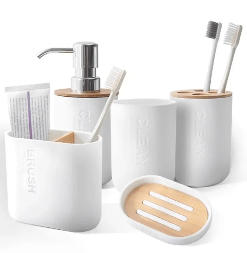 SaniSupreme Toiletset Badkamerset 5 Delig - Toiletaccessoires Set - Wit