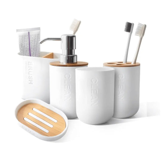 SaniSupreme Toiletset Badkamerset 5 Delig - Toiletaccessoires Set - Wit