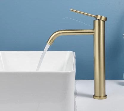 SaniSupreme Toulouse wastafel kraan opbouw hoog model gebogen uitloop Goud Brushed Geborsteld Goud