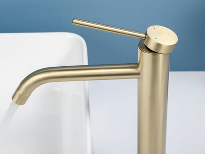 SaniSupreme Toulouse wastafel kraan opbouw hoog model gebogen uitloop Goud Brushed Geborsteld Goud