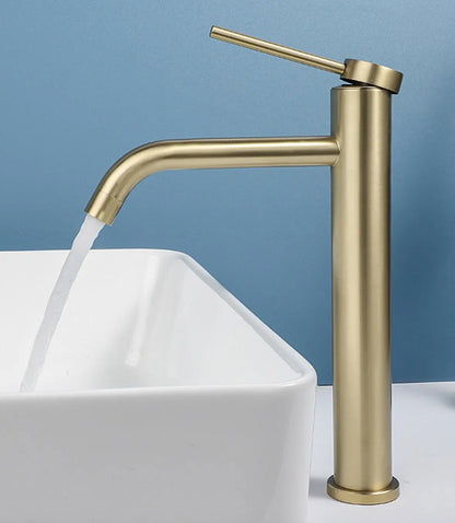 SaniSupreme Toulouse wastafel kraan opbouw hoog model gebogen uitloop Goud Brushed Geborsteld Goud