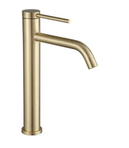 SaniSupreme Toulouse wastafel kraan opbouw hoog model gebogen uitloop Goud Brushed Geborsteld Goud