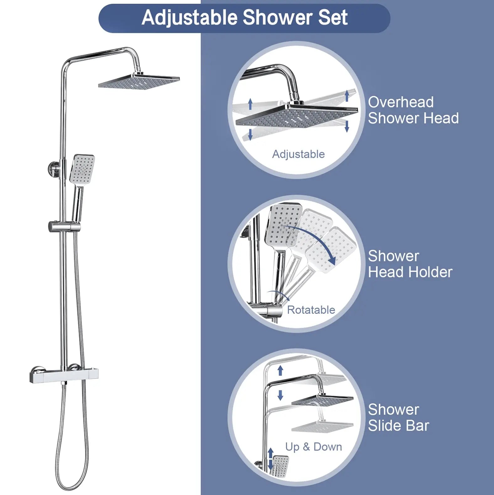 SaniSupreme Vienna Thermostatisch opbouw doucheset 20 cm regendouche chroom vierkant