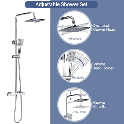 SaniSupreme Vienna Thermostatisch opbouw doucheset 20 cm regendouche chroom vierkant