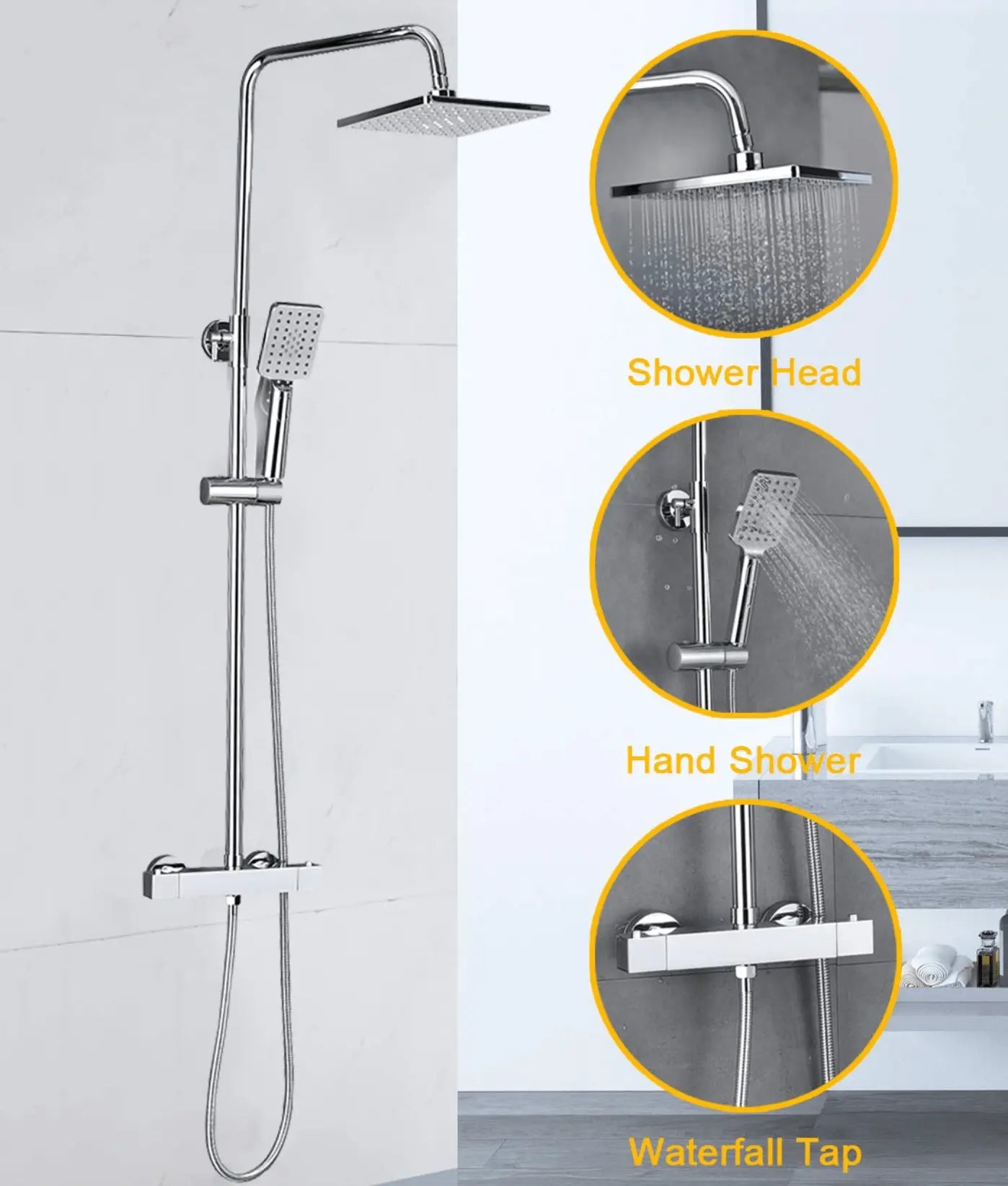 SaniSupreme Vienna Thermostatisch opbouw doucheset 20 cm regendouche chroom vierkant