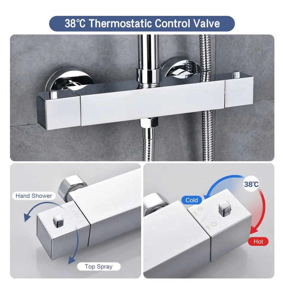 SaniSupreme Vienna Thermostatisch opbouw doucheset 20 cm regendouche chroom vierkant