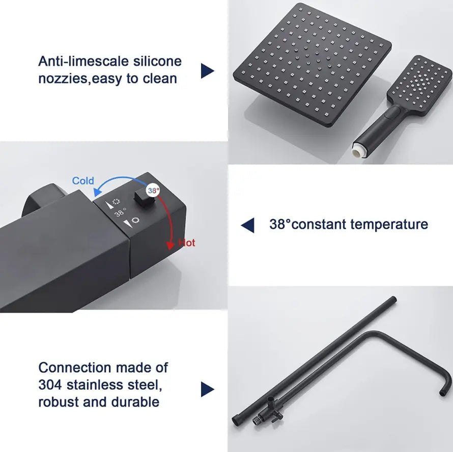 SaniSupreme Vienna Thermostatisch opbouw doucheset 20 cm regendouche mat zwart