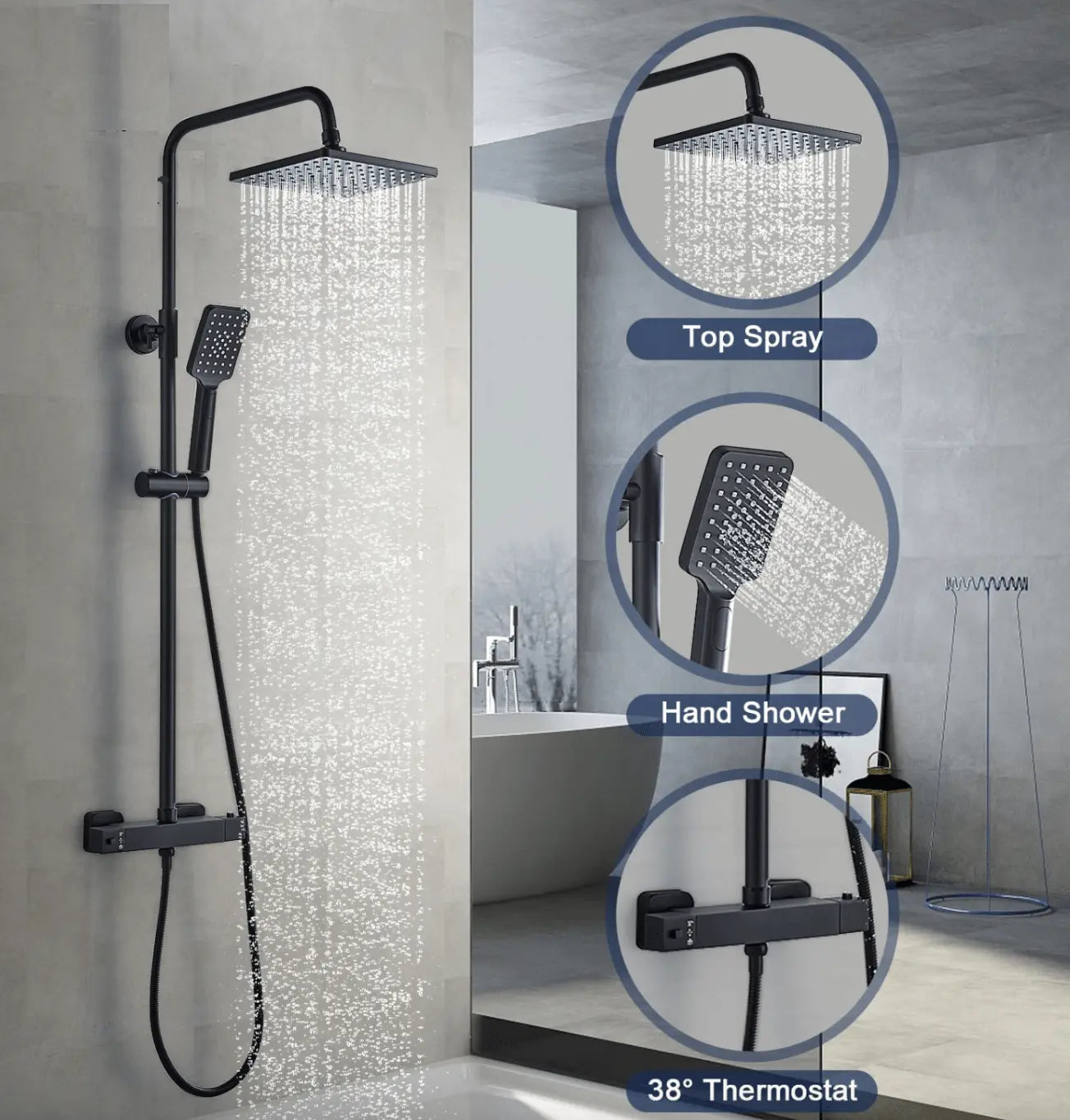 SaniSupreme Vienna Thermostatisch opbouw doucheset 20 cm regendouche mat zwart