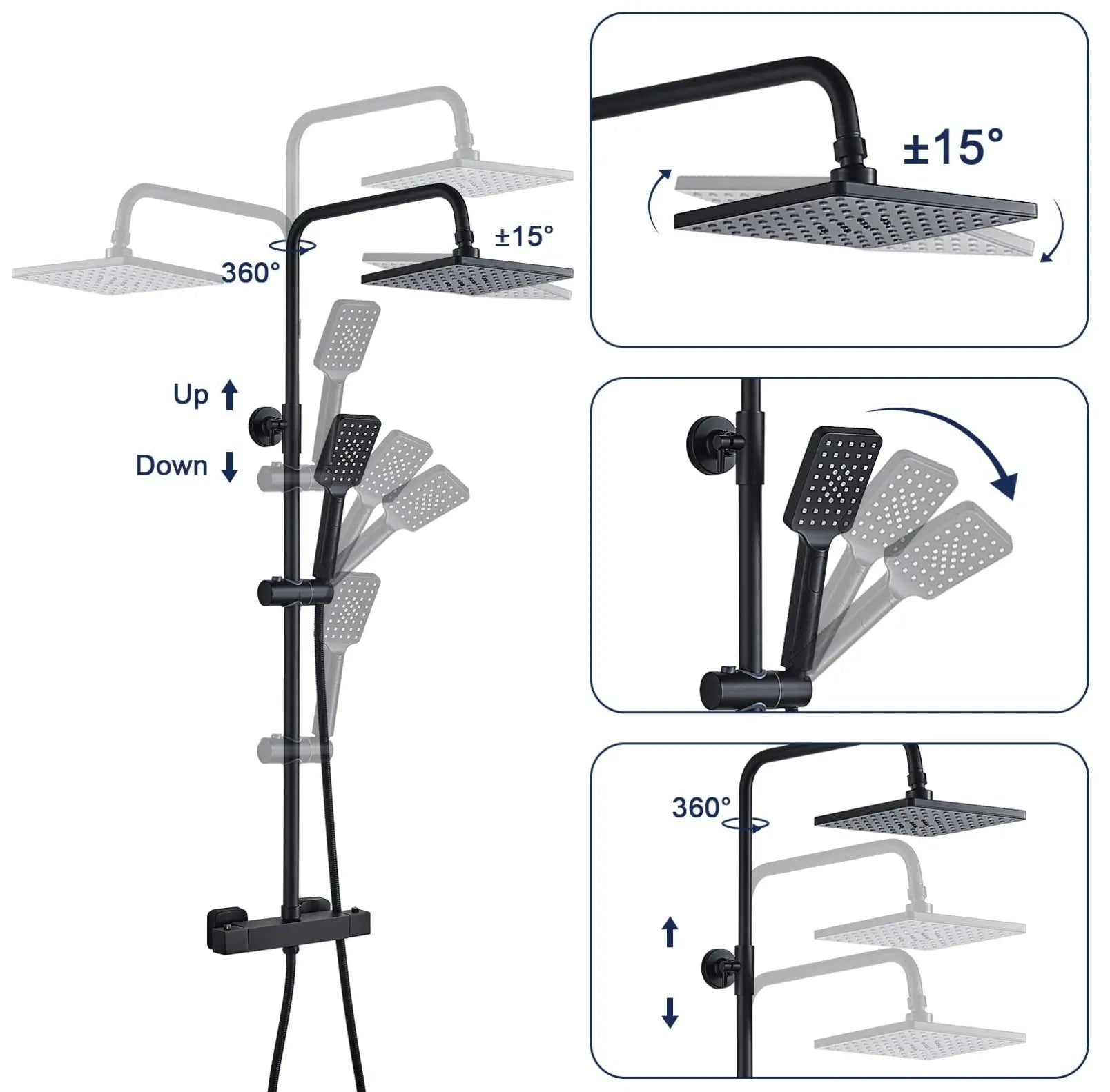 SaniSupreme Vienna Thermostatisch opbouw doucheset 20 cm regendouche mat zwart