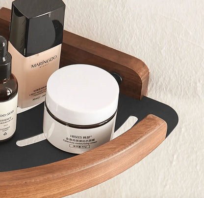 Sanisupreme Wand Hoekplank Doucherek mat zwart walnoot rand 28 cm. RVS