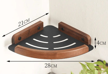 Sanisupreme Wand Hoekplank Doucherek mat zwart walnoot rand 28 cm. RVS