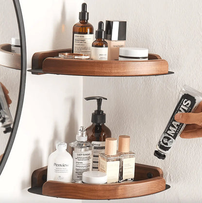 Sanisupreme Wand Hoekplank Doucherek mat zwart walnoot rand 28 cm. RVS