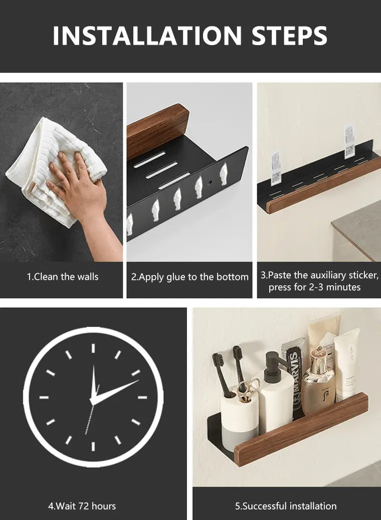 Sanisupreme Wandplank Doucherek mat zwart walnoot rand 20 cm. RVS