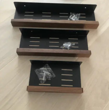 Sanisupreme Wandplank Doucherek mat zwart walnoot rand 20 cm. RVS