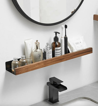 Sanisupreme Wandplank Doucherek mat zwart walnoot rand 20 cm. RVS