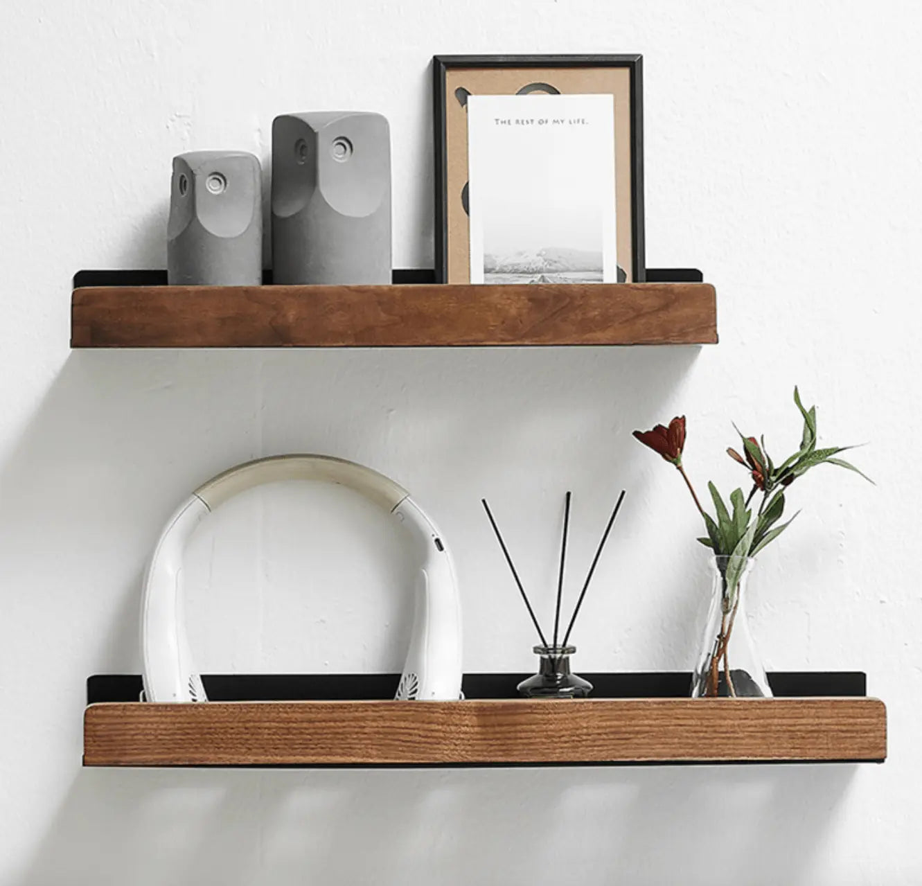 Sanisupreme Wandplank Doucherek mat zwart walnoot rand 20 cm. RVS