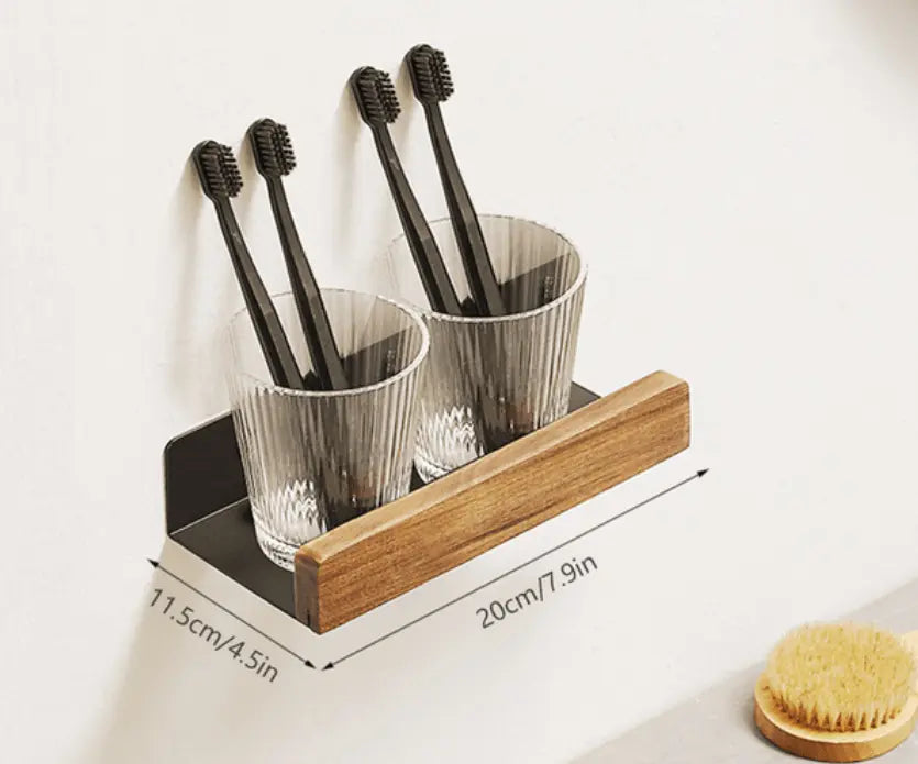 Sanisupreme Wandplank Doucherek mat zwart walnoot rand 20 cm. RVS