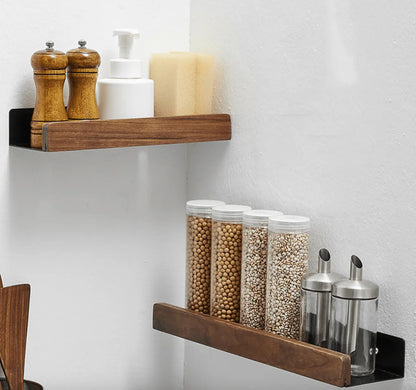 Sanisupreme Wandplank Doucherek mat zwart walnoot rand 30 cm. RVS