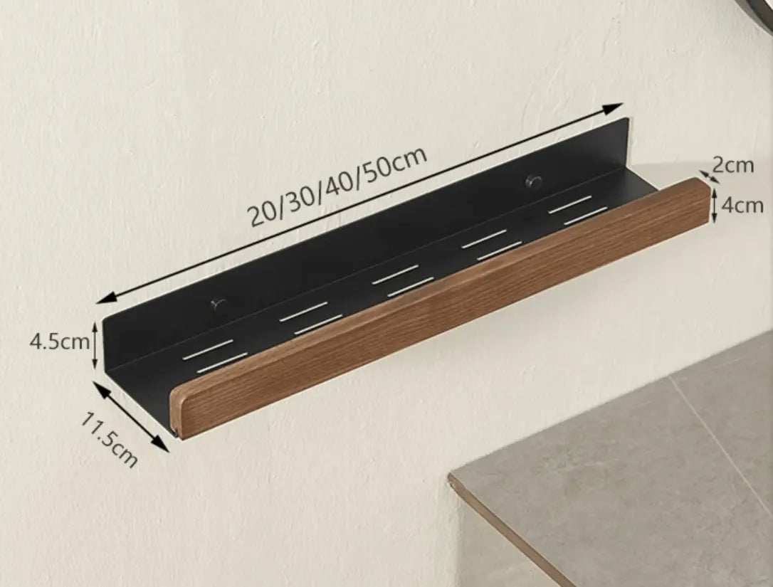 Sanisupreme Wandplank Doucherek mat zwart walnoot rand 30 cm. RVS