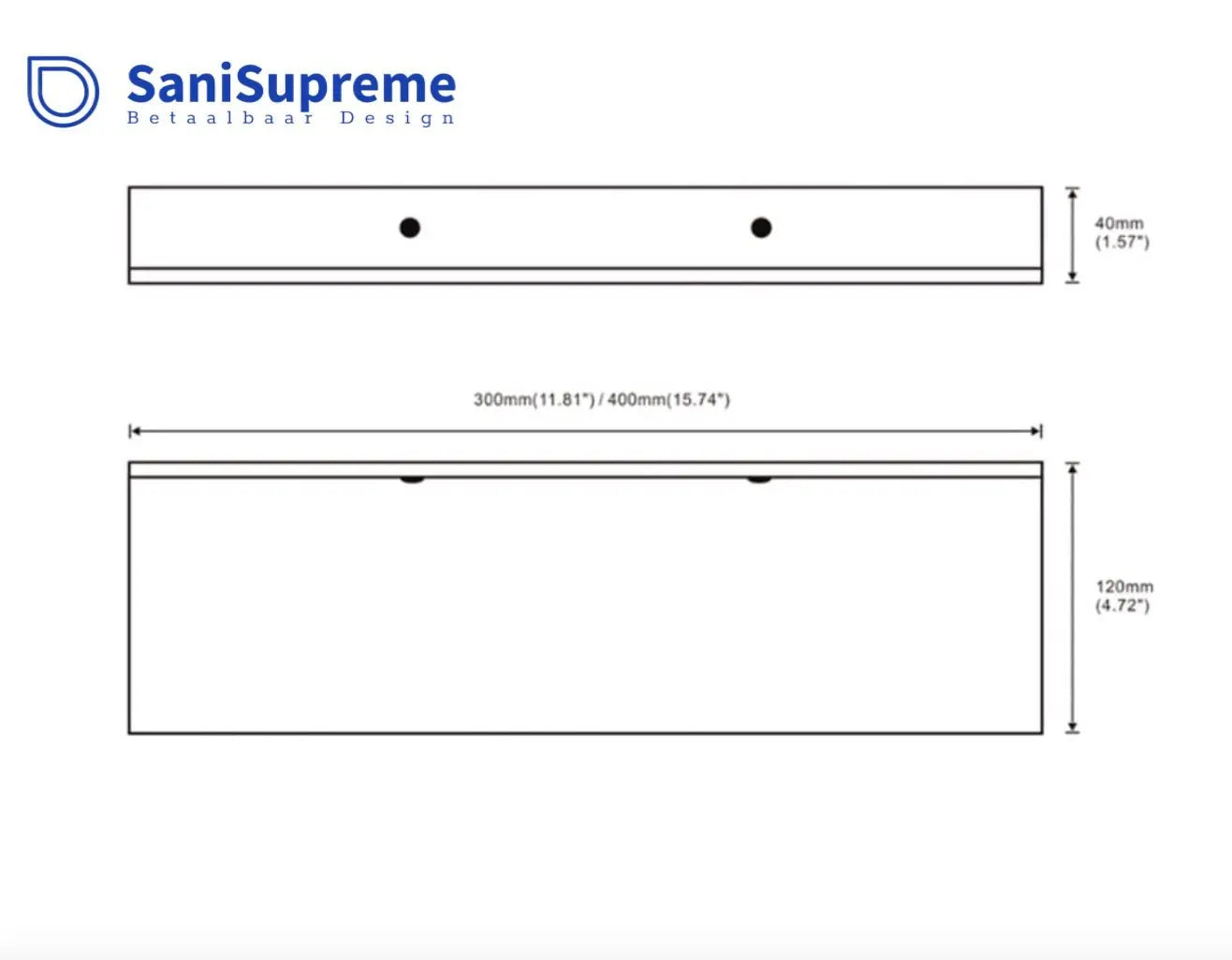 Sanisupreme Wandplank Doucherek mat zwart walnoot rand 50 cm. RVS