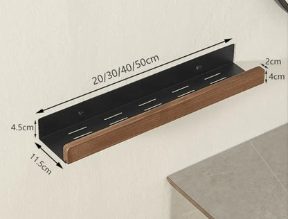 Sanisupreme Wandplank Doucherek mat zwart walnoot rand 50 cm. RVS