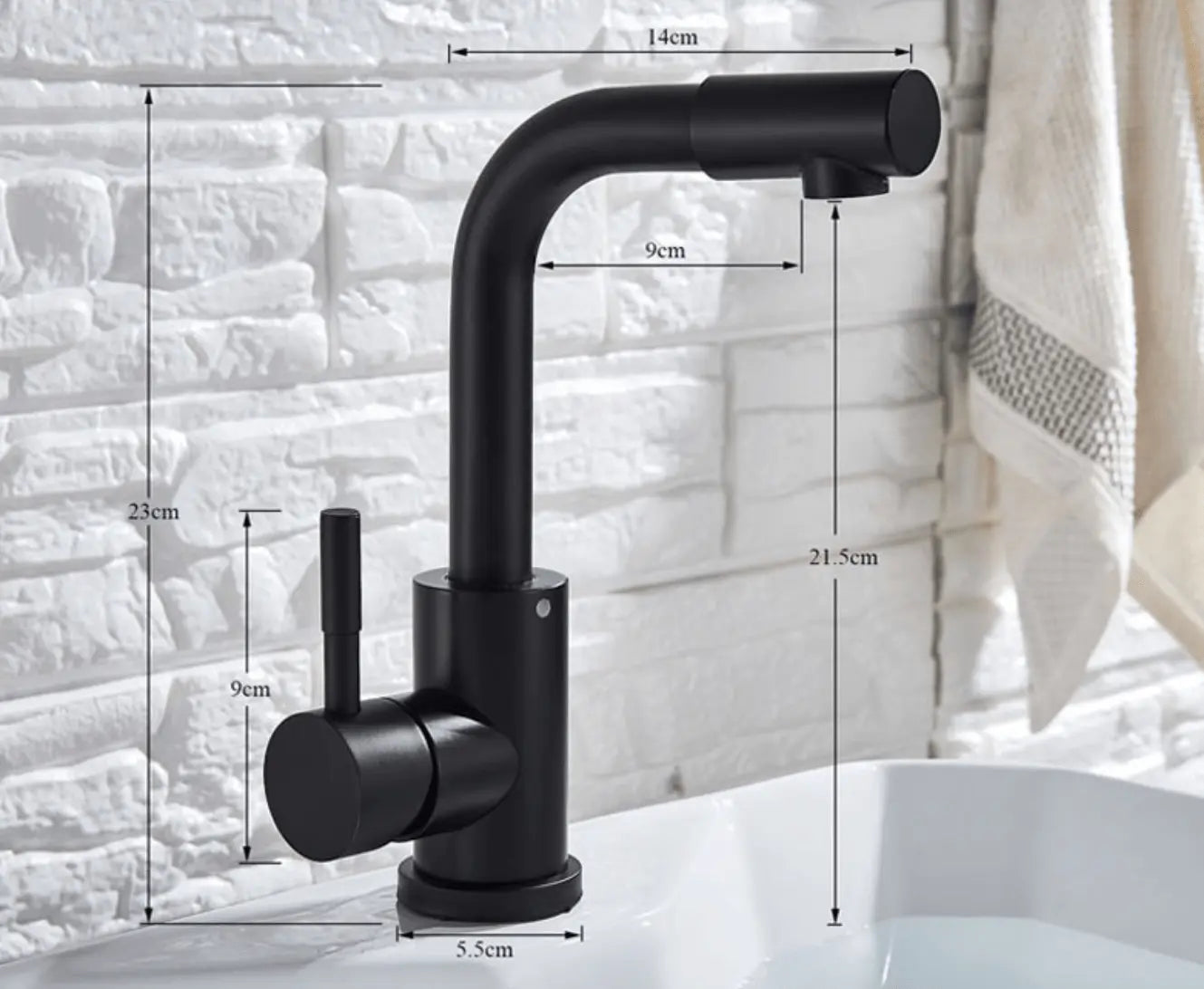 SaniSupreme Wastafel designkraan Nordica met draaibare kop|opbouw|gebogen mengkraan| kompleet | mat zwart