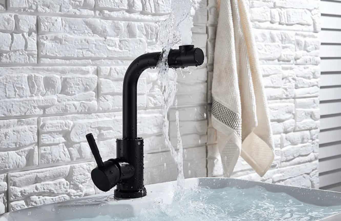 SaniSupreme Wastafel designkraan Nordica met draaibare kop|opbouw|gebogen mengkraan| kompleet | mat zwart