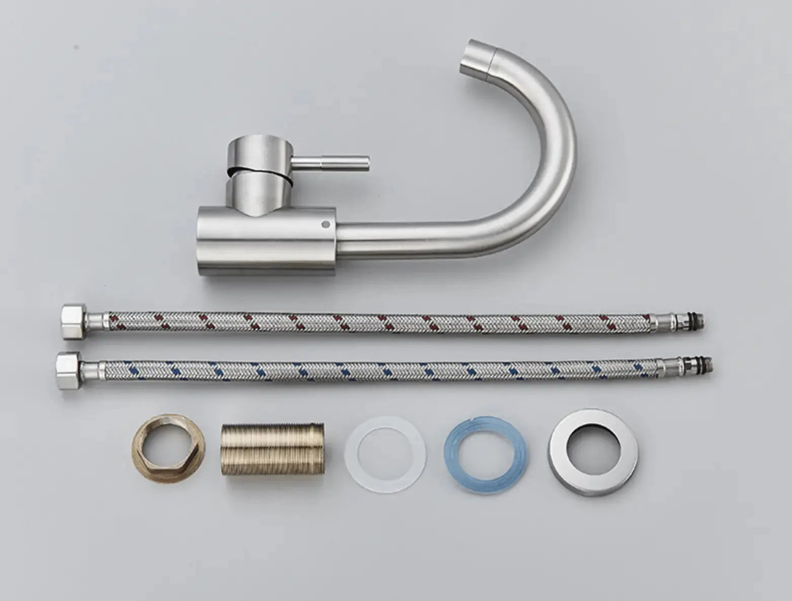 SaniSupreme Wastafel designkraan Nordica opbouw gebogen mengkraan kompleet geborsteld zilver