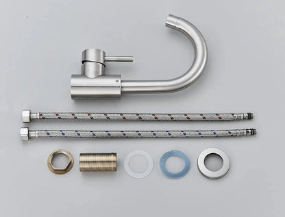 SaniSupreme Wastafel designkraan Nordica opbouw gebogen mengkraan kompleet geborsteld zilver