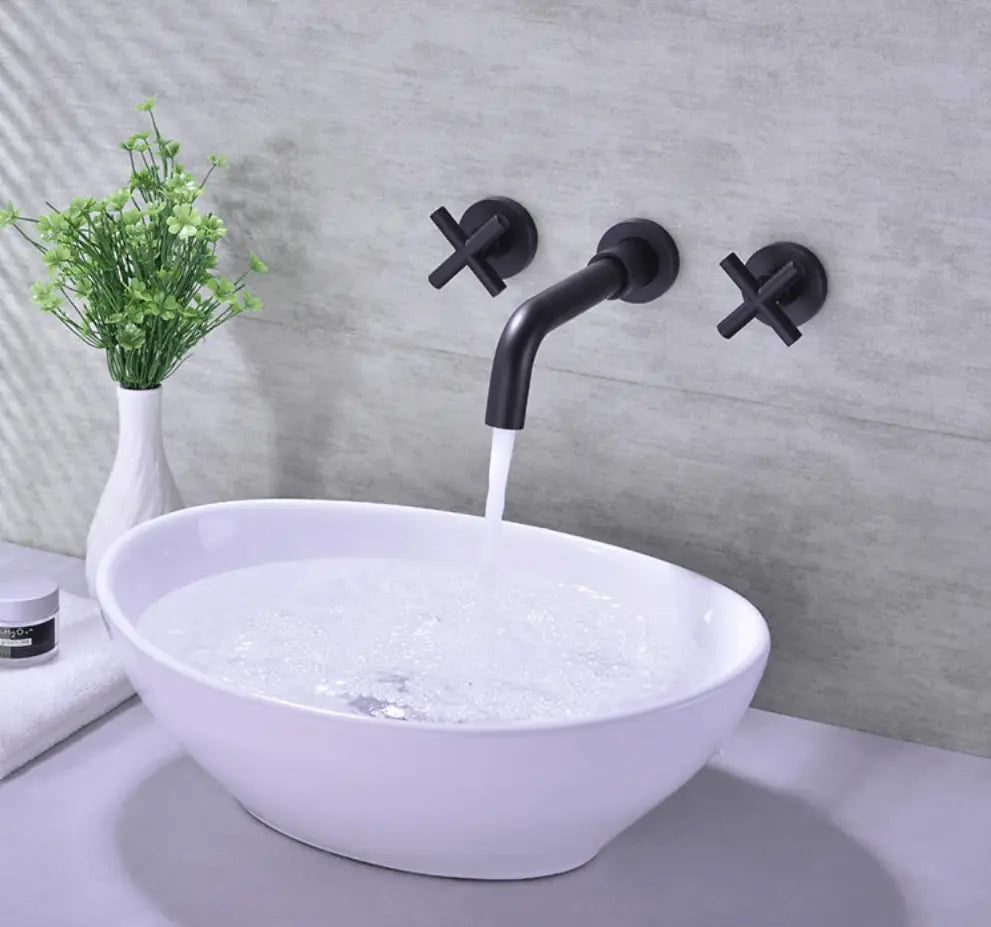 SaniSupreme Wastafelkraan Florence mat zwart inbouw 2 kranen Type II