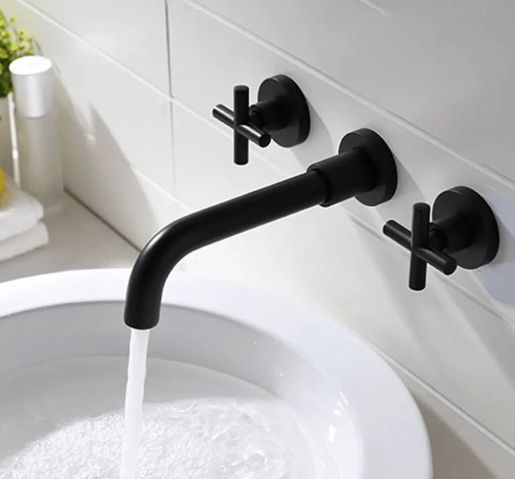 SaniSupreme Wastafelkraan Florence mat zwart inbouw 2 kranen Type II