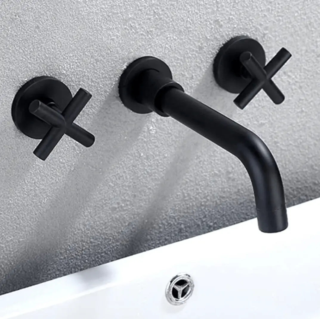 SaniSupreme Wastafelkraan Florence mat zwart inbouw 2 kranen Type II