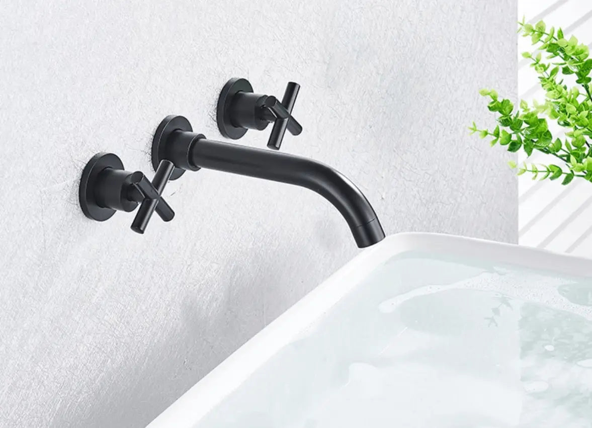 SaniSupreme Wastafelkraan Florence mat zwart inbouw 2 kranen Type II