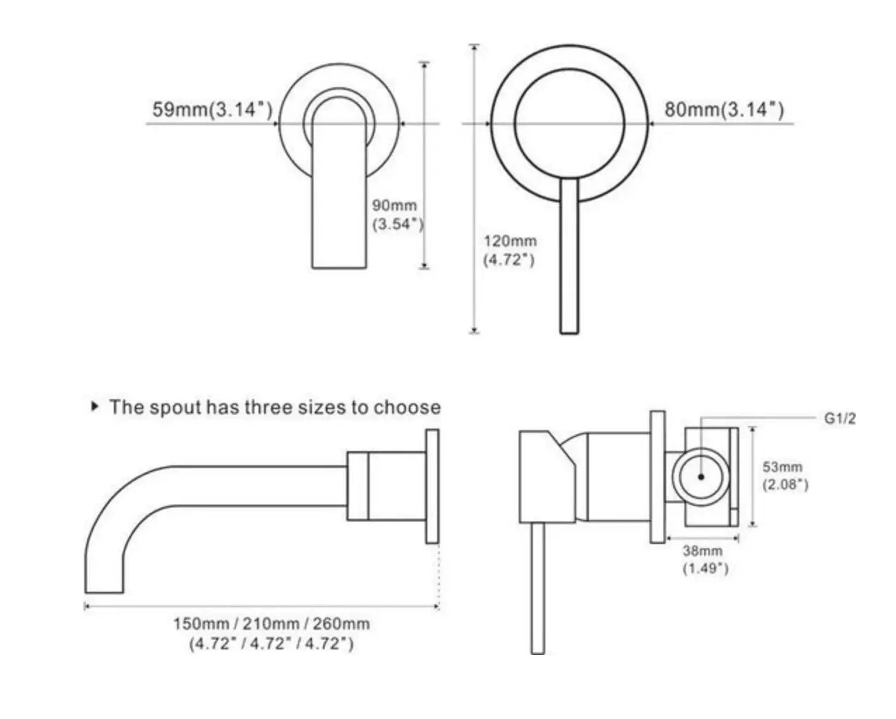 SaniSupreme® Wastafelkraan Mengkraan inbouw Palermo 26 cm. bedieningshandel mat zwart