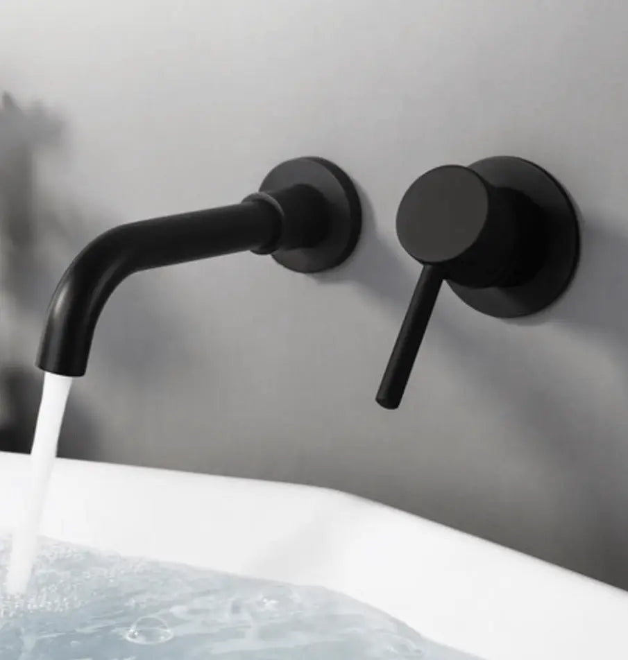 SaniSupreme® Wastafelkraan Mengkraan inbouw Palermo 26 cm. bedieningshandel mat zwart