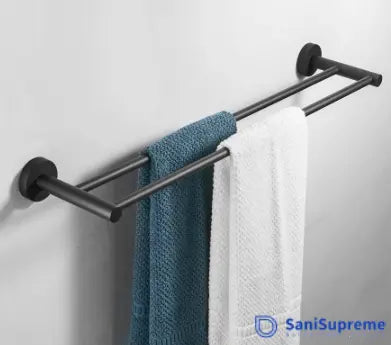SaniSupreme® Yosemite Badkamer handdoek rekje dubbel, mat zwart rond 50 cm.