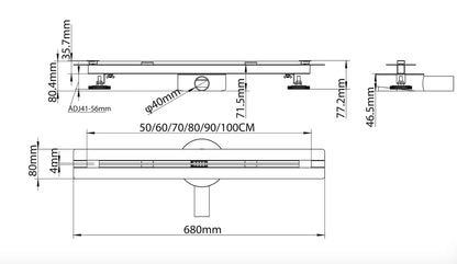 SaniSupreme Zwart Flat Douchedrain met Flens 60 cm - Variabel draaibaar uitloopdeel