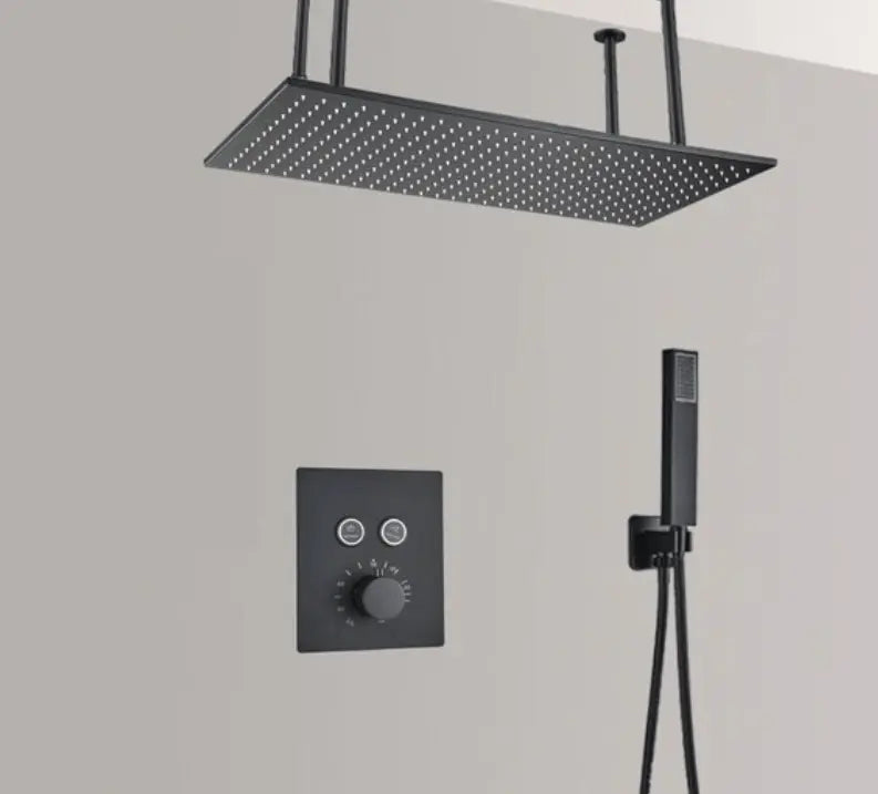 SaniSupreme®SmartPulse Plafond Thermostatische Doucheset Alicante 2 weg 40x80 cm regendouche mat zwart