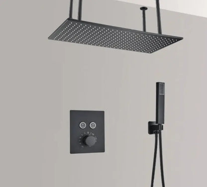 SaniSupreme®SmartPulse Plafond Thermostatische Doucheset Alicante 2 weg 40x80 cm regendouche mat zwart