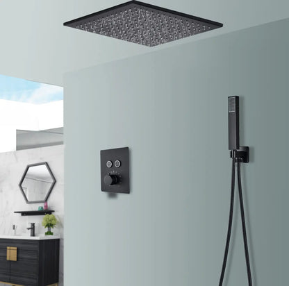 SaniSupreme®SmartPulse Plafond Thermostatische Doucheset Alicante 2 weg 50 cm regendouche vierkant mat zwart