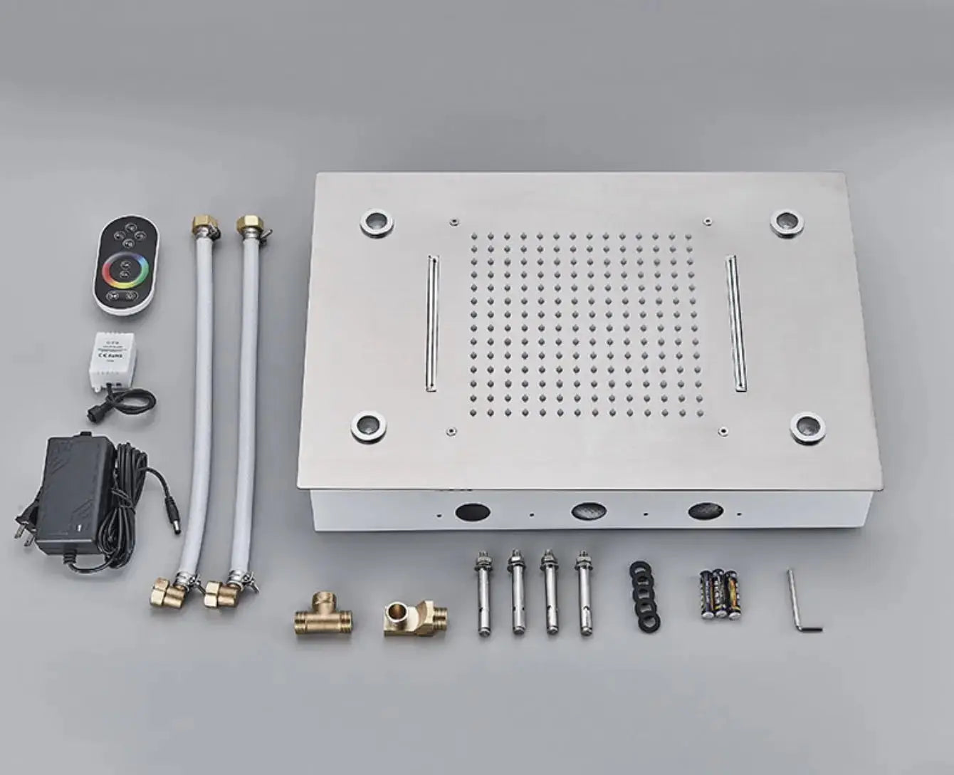 SaniSupreme® SmartPulse La Paz Inbouw plafond Thermostatische Doucheset 3 weg LED regendouche RVS Geborsteld Nickel