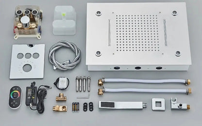 SaniSupreme® SmartPulse La Paz Inbouw plafond Thermostatische Doucheset 3 weg LED regendouche RVS Geborsteld Nickel