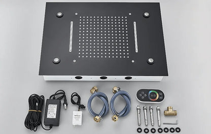 SaniSupreme®SmartPulse Plafond Thermostatische Doucheset Manhattan LCD 3 weg Inbouw Plafond LED regendouche La Paz Mat Zwart