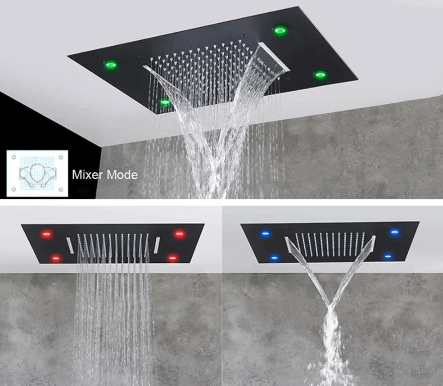 SaniSupreme®SmartPulse Plafond Thermostatische Doucheset Manhattan LCD 3 weg Inbouw Plafond LED regendouche La Paz Mat Zwart