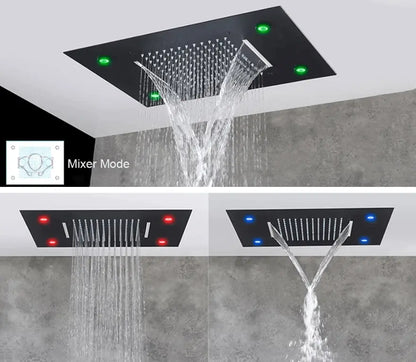 SaniSupreme®SmartPulse Plafond Thermostatische Doucheset Manhattan LCD 3 weg Inbouw Plafond LED regendouche La Paz Mat Zwart