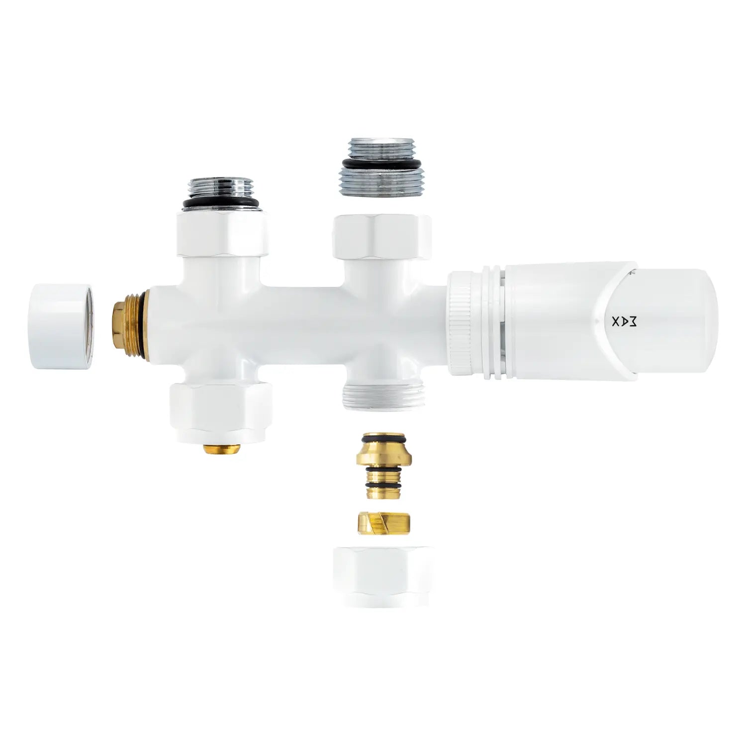 Thermostatische Radiatorkraan aansluitset 1/2" - 3/4" met thermostaatknop - recht - wit