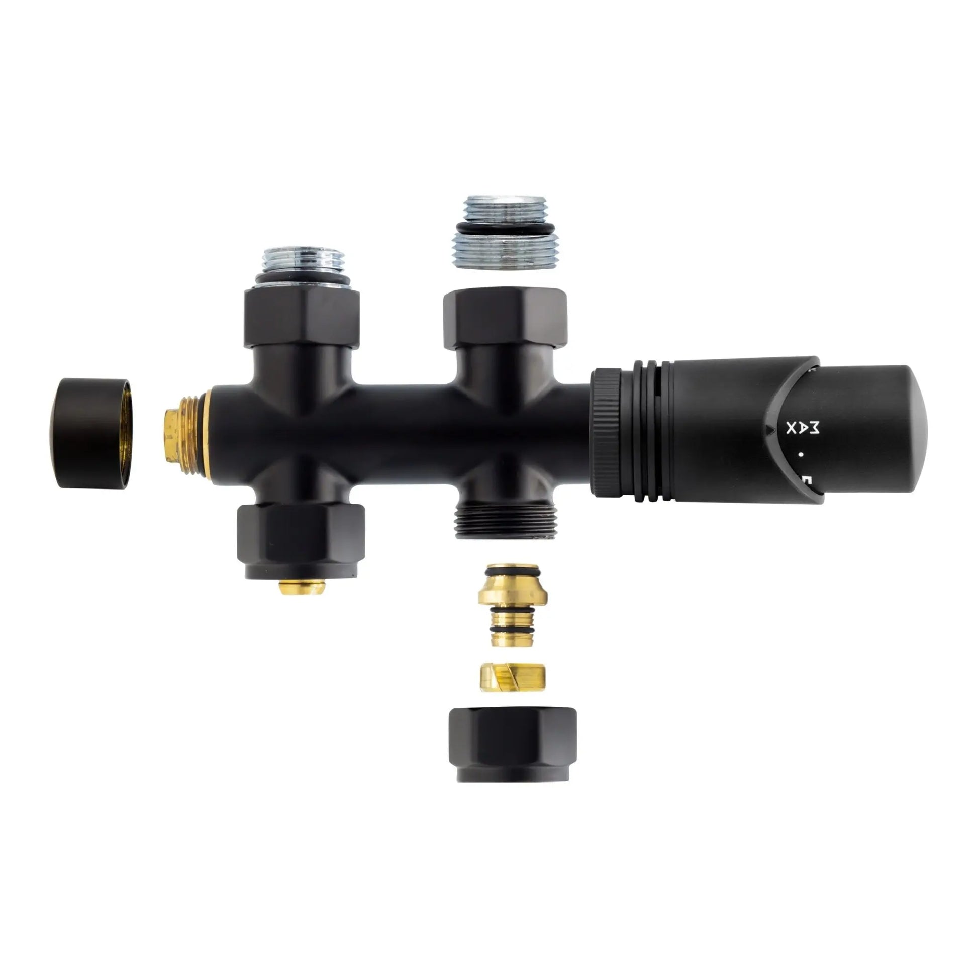 Thermostatische Radiatorkraan aansluitset 1/2" - 3/4" met thermostaatknop - recht - zwart