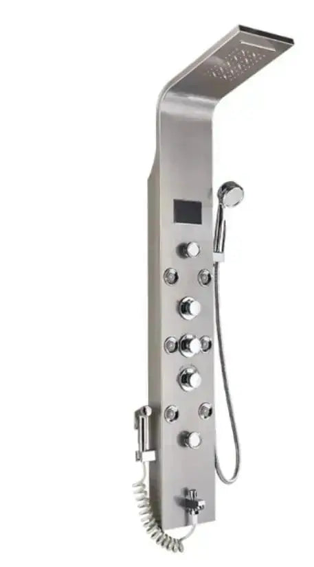 Tweedekans! Douchepaneel Opbouwdouche SaniSupreme® Sicilie met hand - en voetendouche LCD Premium rvs brushed TK4