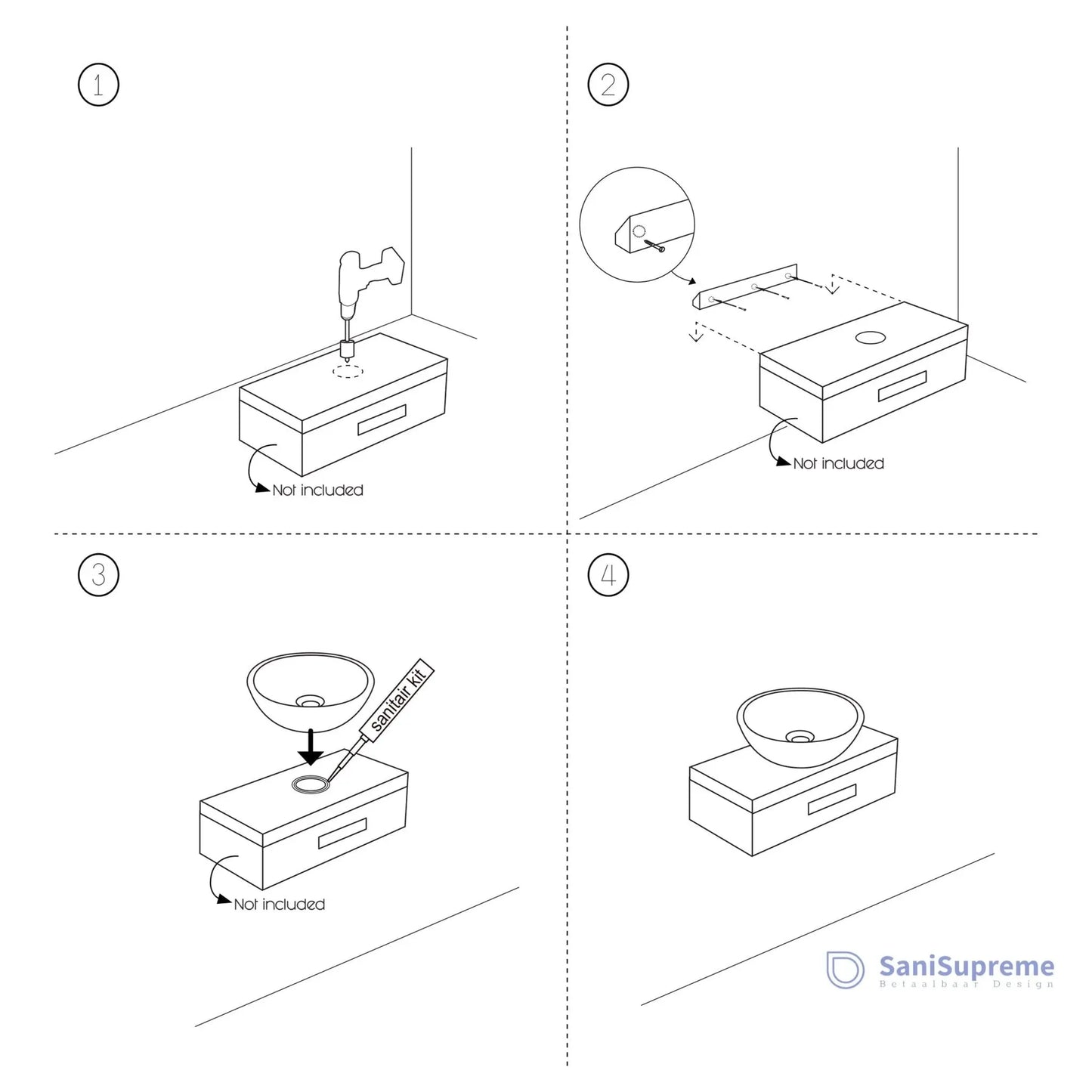 Waskom SaniSupreme® Napoli 25 x 11.5 cm Beton Grijs gratis verzending